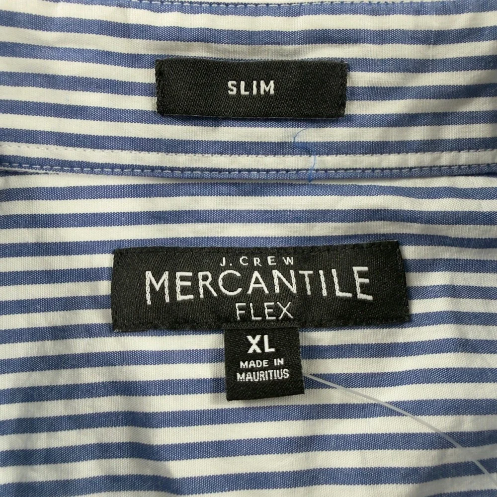J. Crew Button Down Shirt Mens XL Blue Striped Mercantile Flex Slim